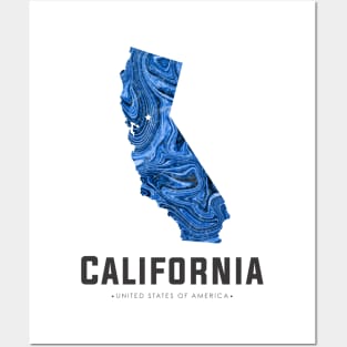 California state map abstract blue Posters and Art